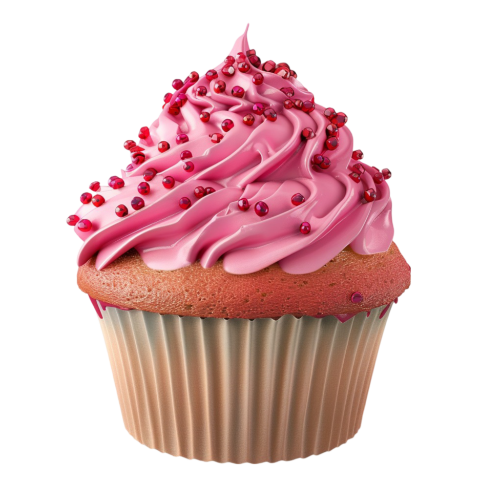 a cupcake with pink icing and chocolate drizzle Generative-AI png