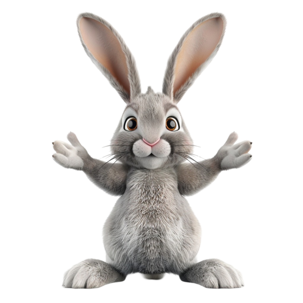 3d of a happy easter bunny with his arms u Generative-AI png