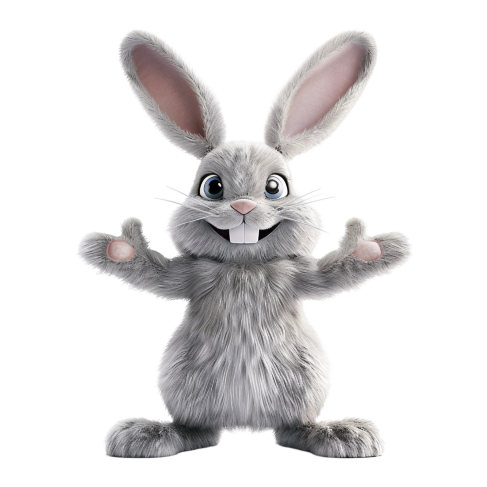 3d of a happy easter bunny with his arms up Generative-AI png