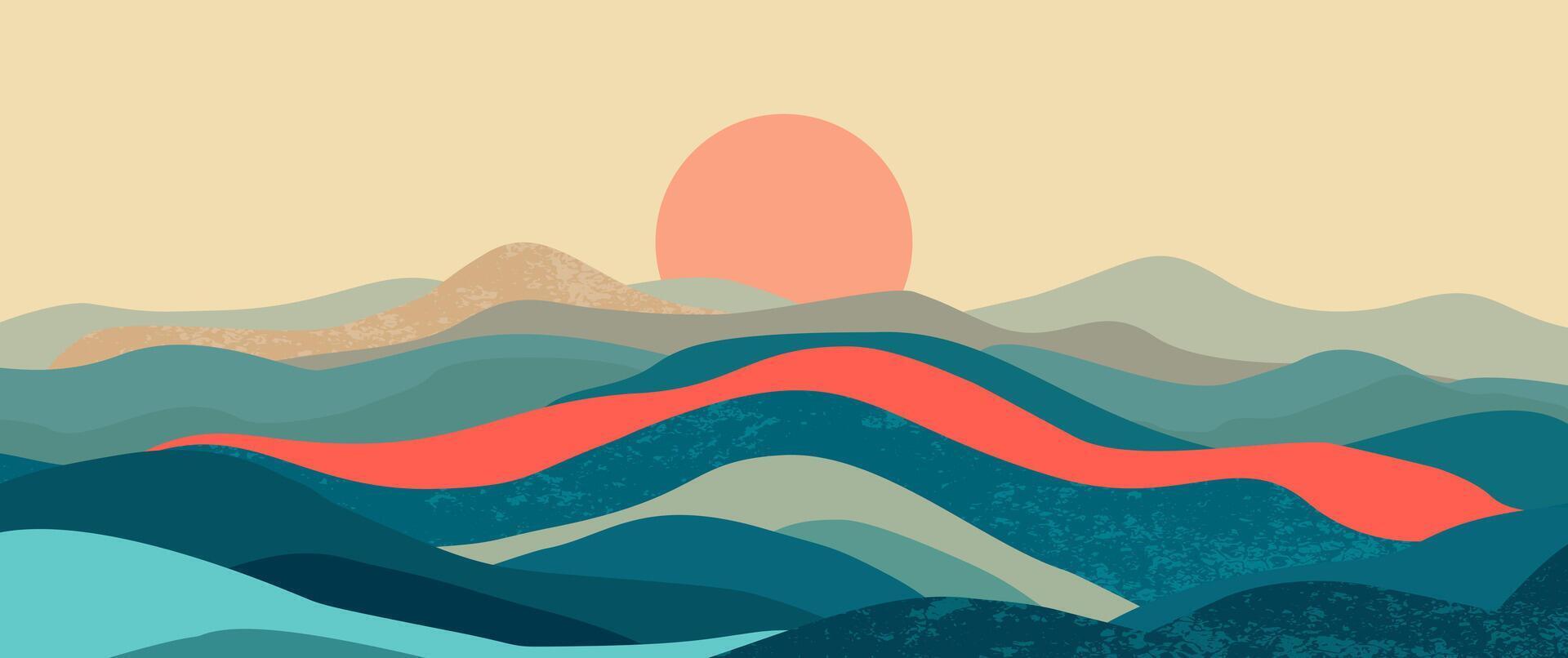 Abstract mountain landscape background, Nature wall decor, art print, minimalist panorama hill, adventure and travel view design illustration vector