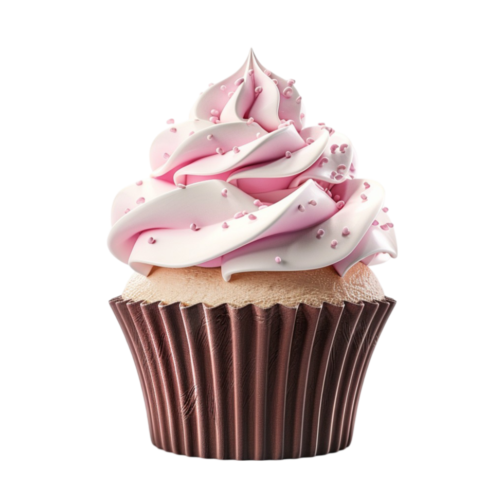 a cupcake with pink icing and chocolate drizzle Generative-AI png