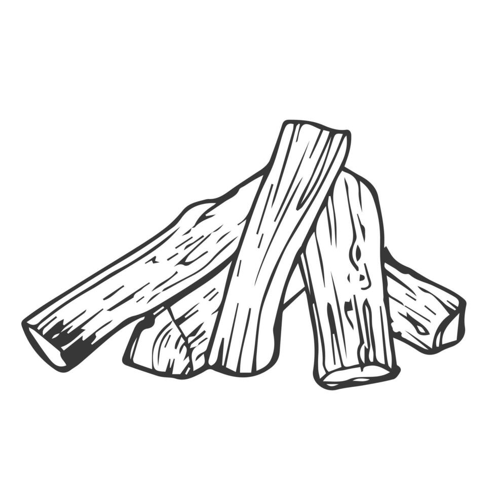 Stack of nature firewood. Line monochrome black sketch. outline icon vector