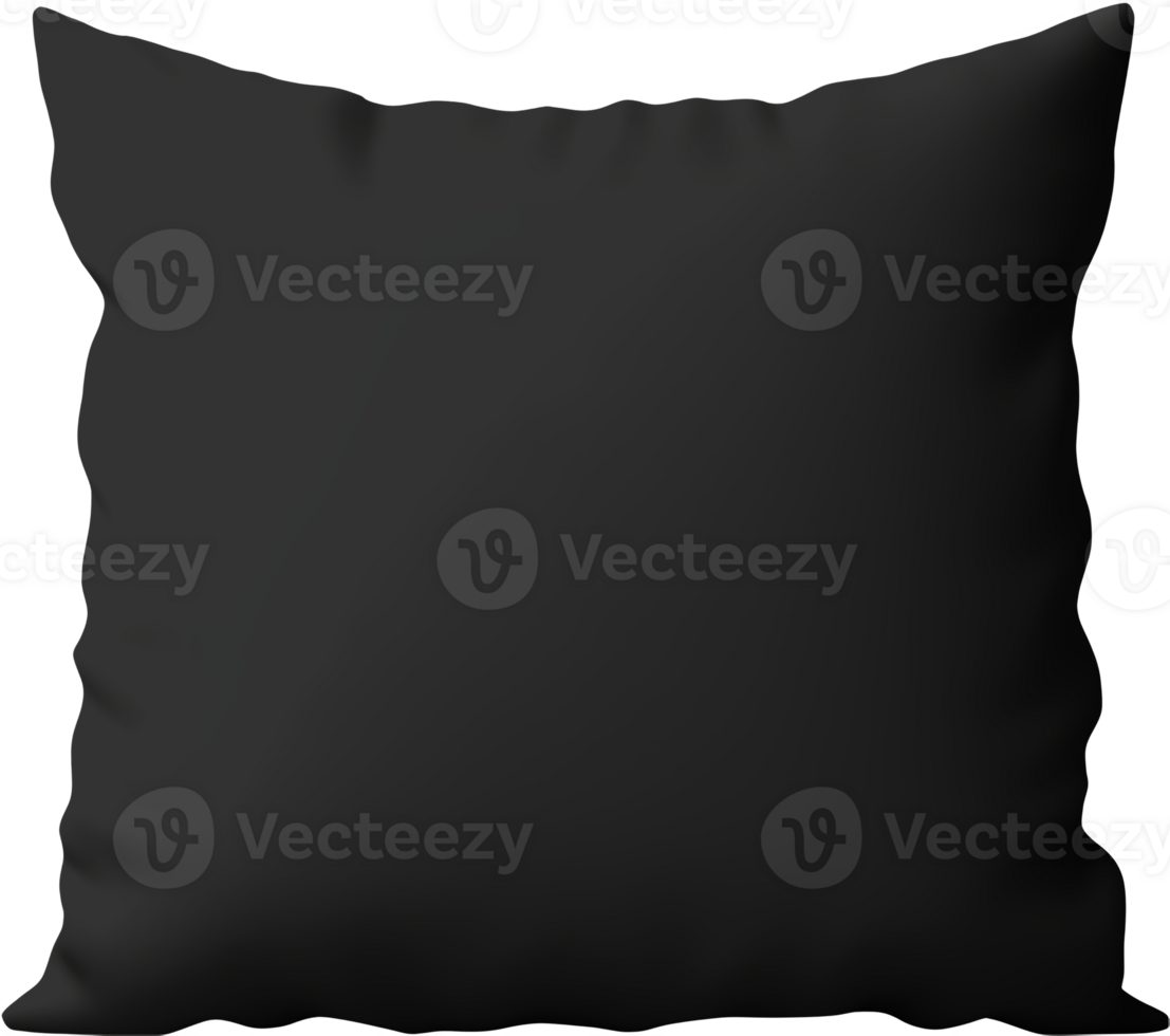 Black cushion mockup. Blank black pillow square shape front view mockup template. Isolated on transparent background. png