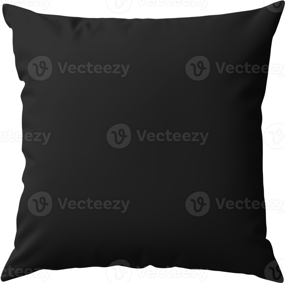 Black cushion mockup. Blank black pillow square shape front view mockup template. Isolated on transparent background. png