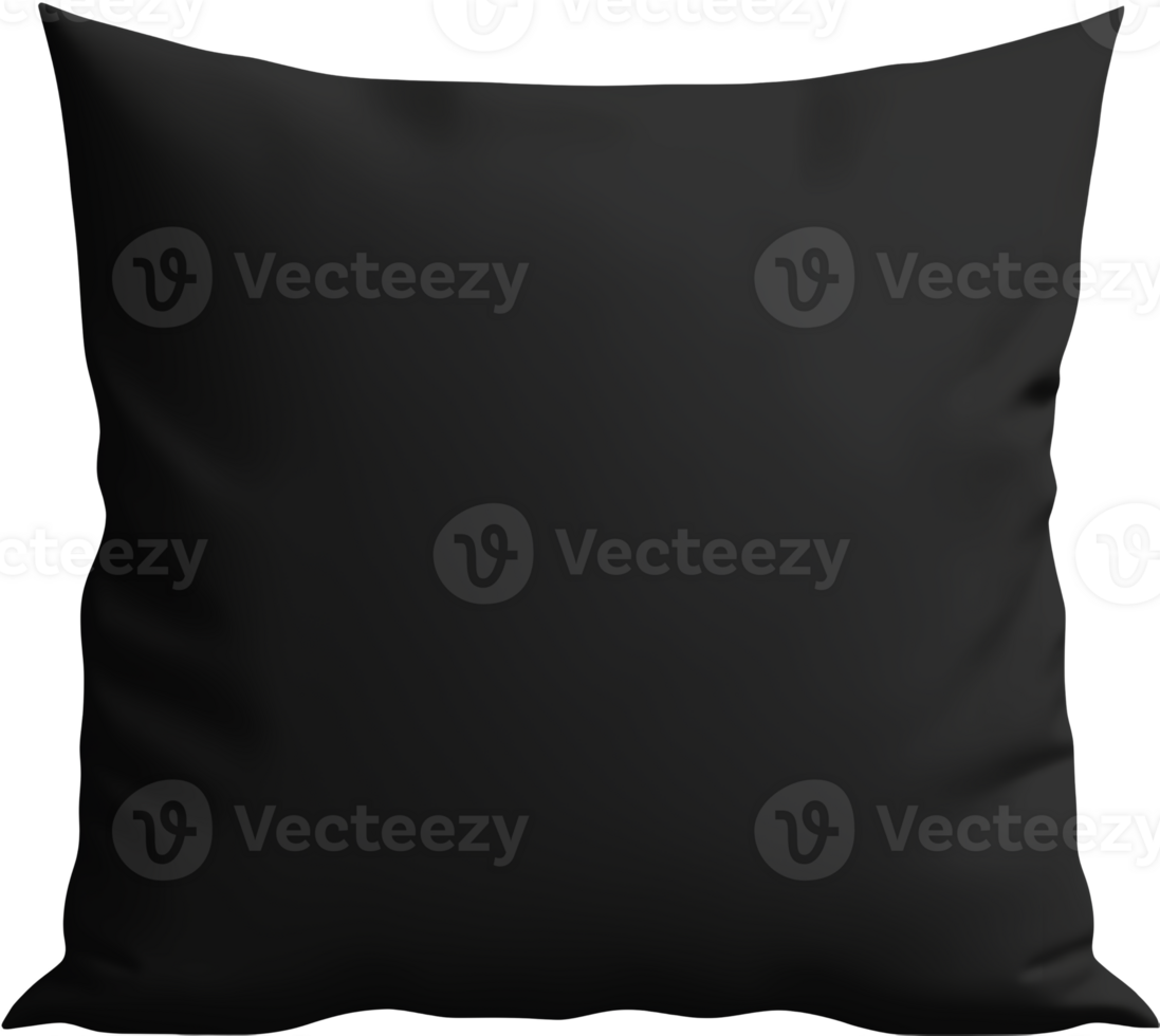 Black cushion mockup. Blank black pillow square shape front view mockup template. Isolated on transparent background. png