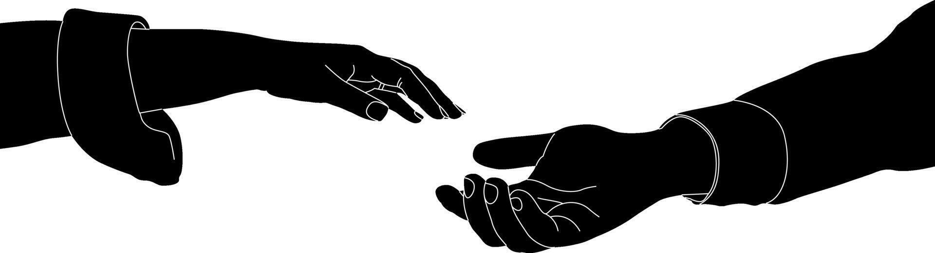 Silhouette couple hand holding vector