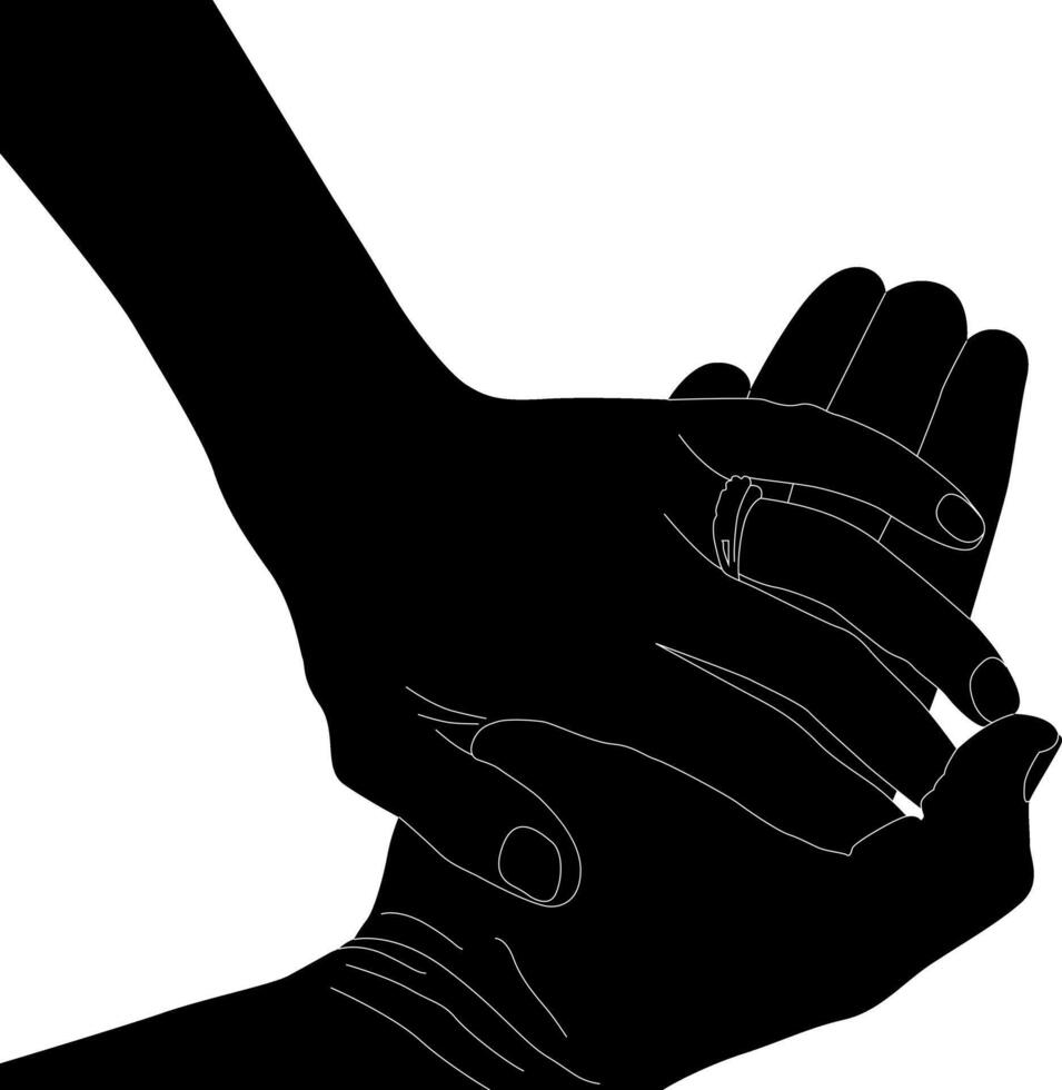 Silhouette couple hand holding vector