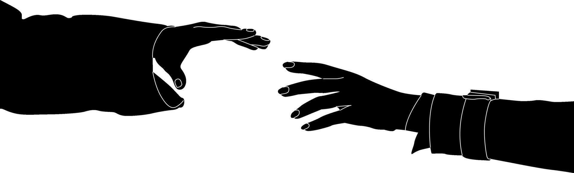 Silhouette couple hand holding vector