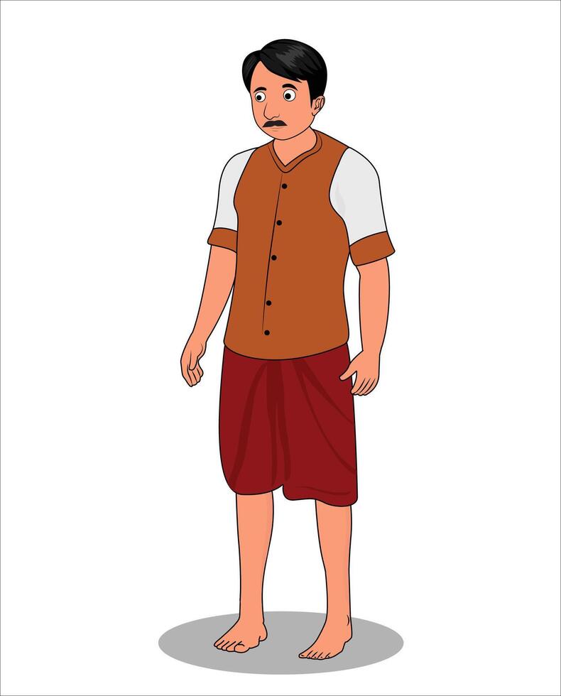 Indian village men cartoon character design for 2d animation vector