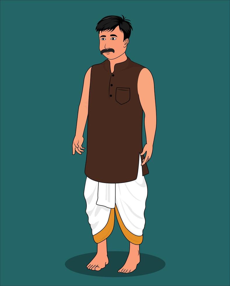 Indian village men cartoon character design for 2d animation vector