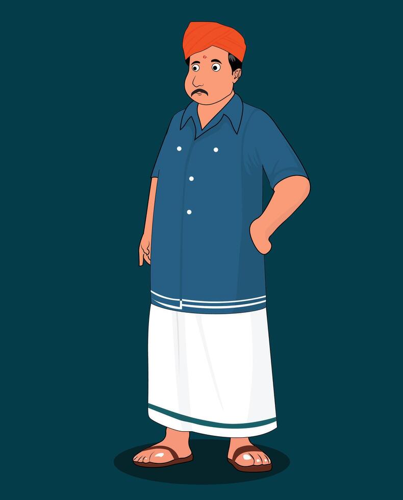 Indian village men cartoon character design for 2d animation vector