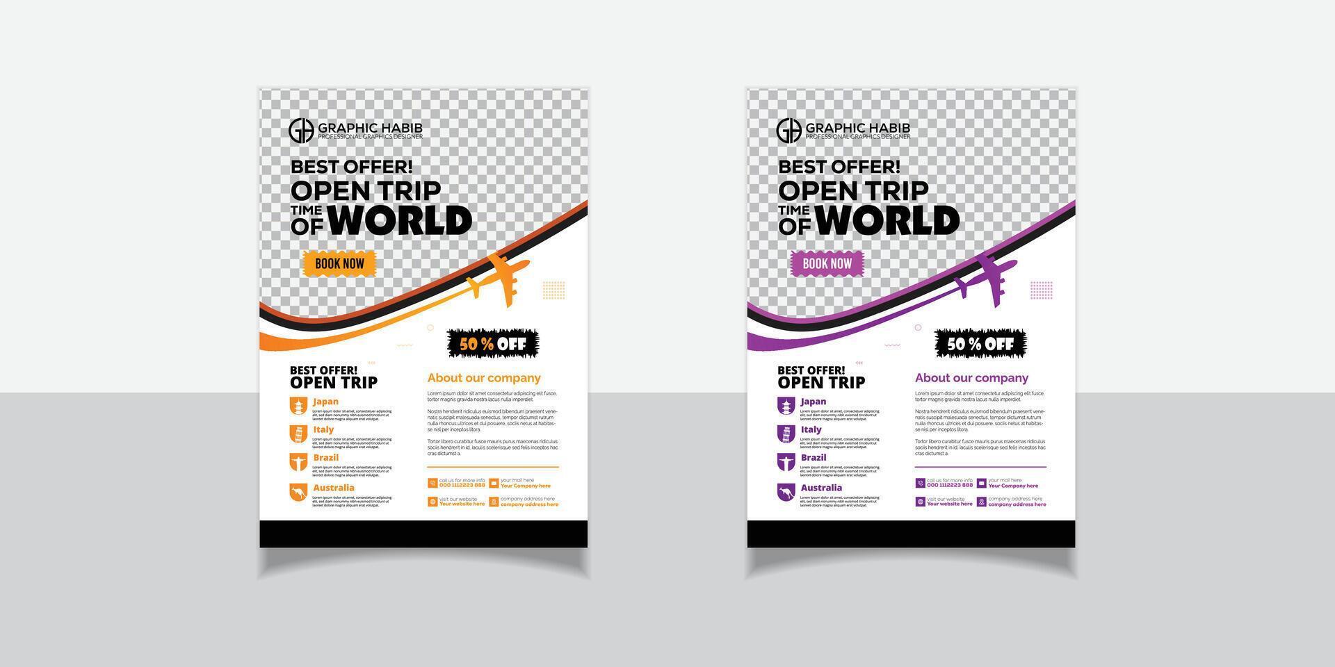 Creative Travel Flyer Layout with Template. vector