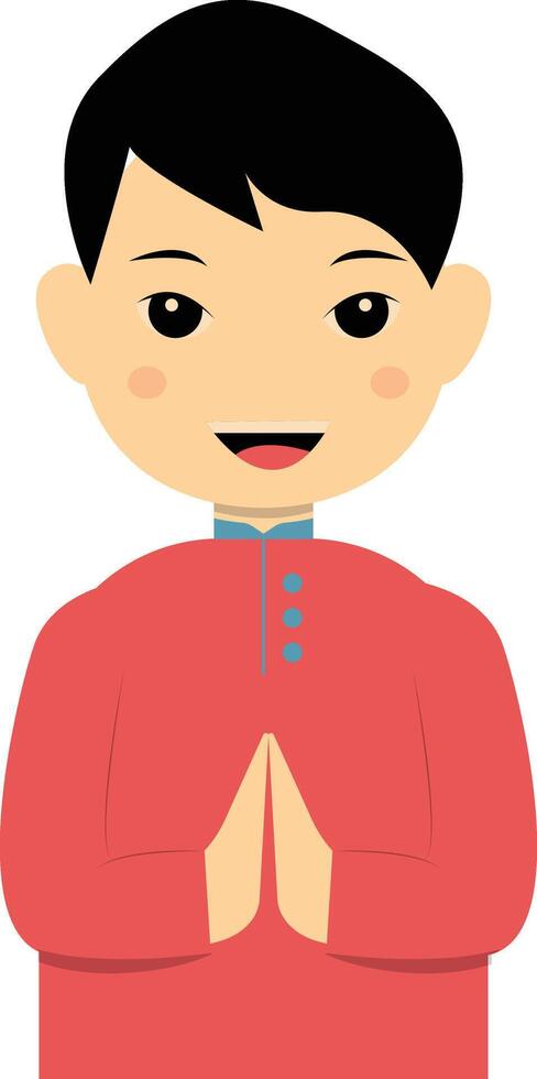 Muslim Greeting Pose Character Illustration in Flat Cartoon Style. vector