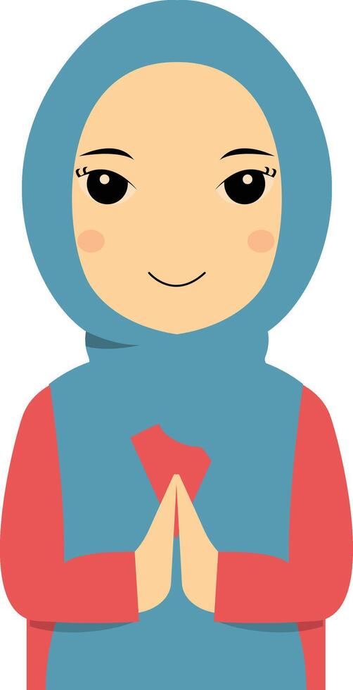 Muslim Greeting Pose Character Illustration in Flat Cartoon Style. vector