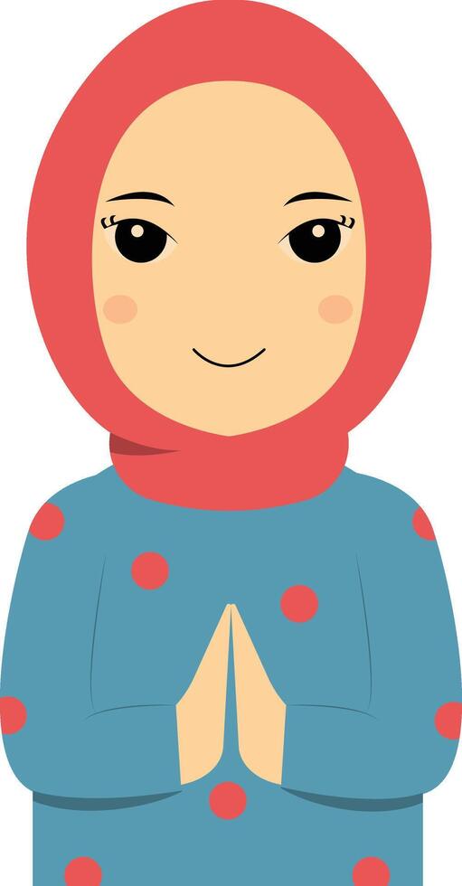 Muslim Greeting Pose Character Illustration in Flat Cartoon Style. vector