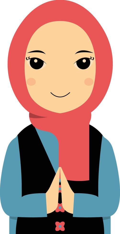 Muslim Greeting Pose Character Illustration in Flat Cartoon Style. vector