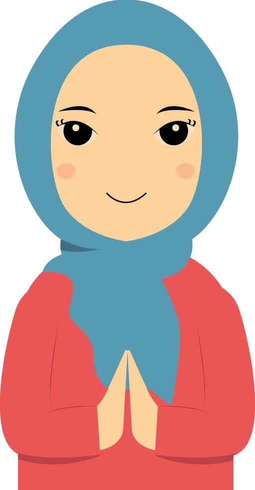 Muslim Greeting Pose Character Illustration in Flat Cartoon Style. vector