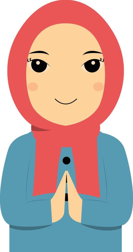 Muslim Greeting Pose Character Illustration in Flat Cartoon Style. vector