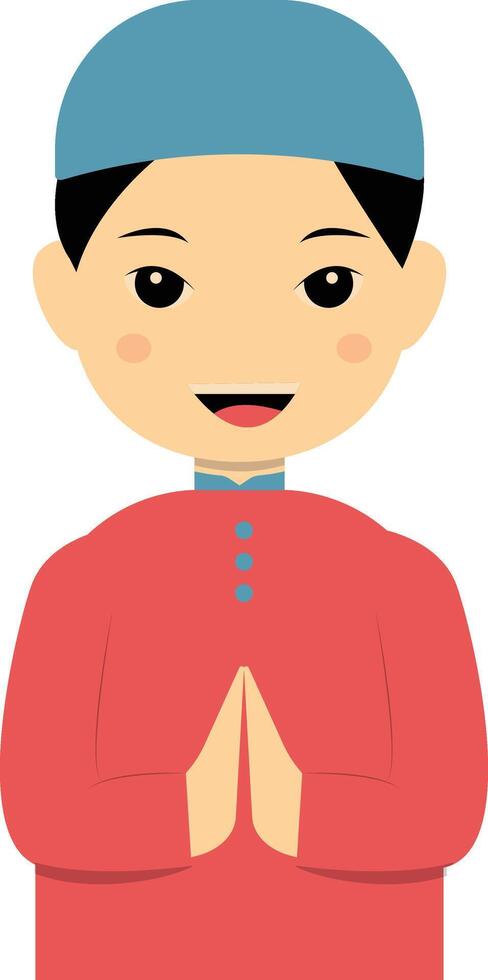 Muslim Greeting Pose Character Illustration in Flat Cartoon Style. vector