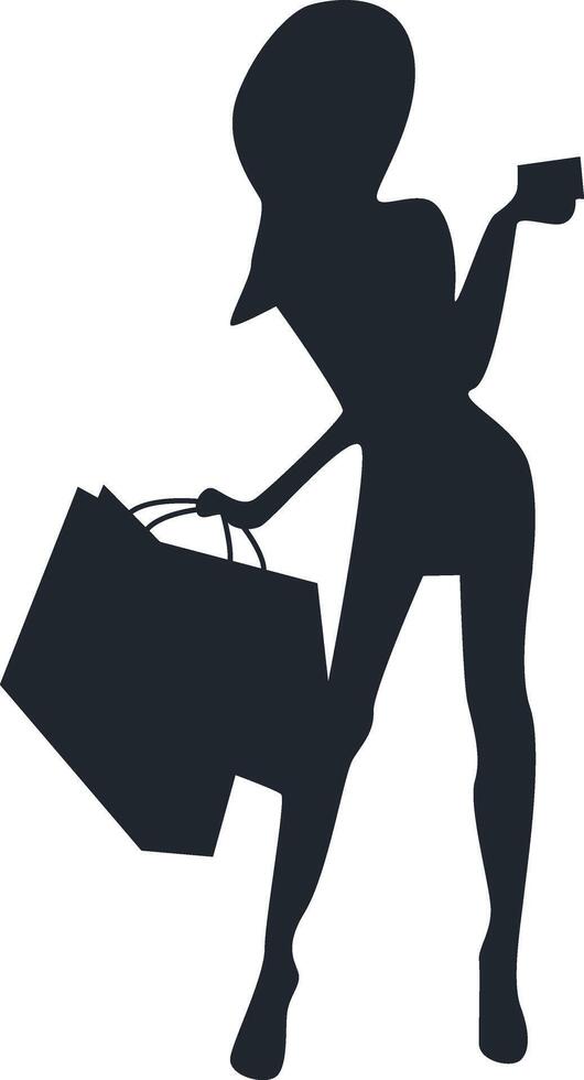 Shopping Girl Silhouette Isolated on White Background. Flat Design. vector