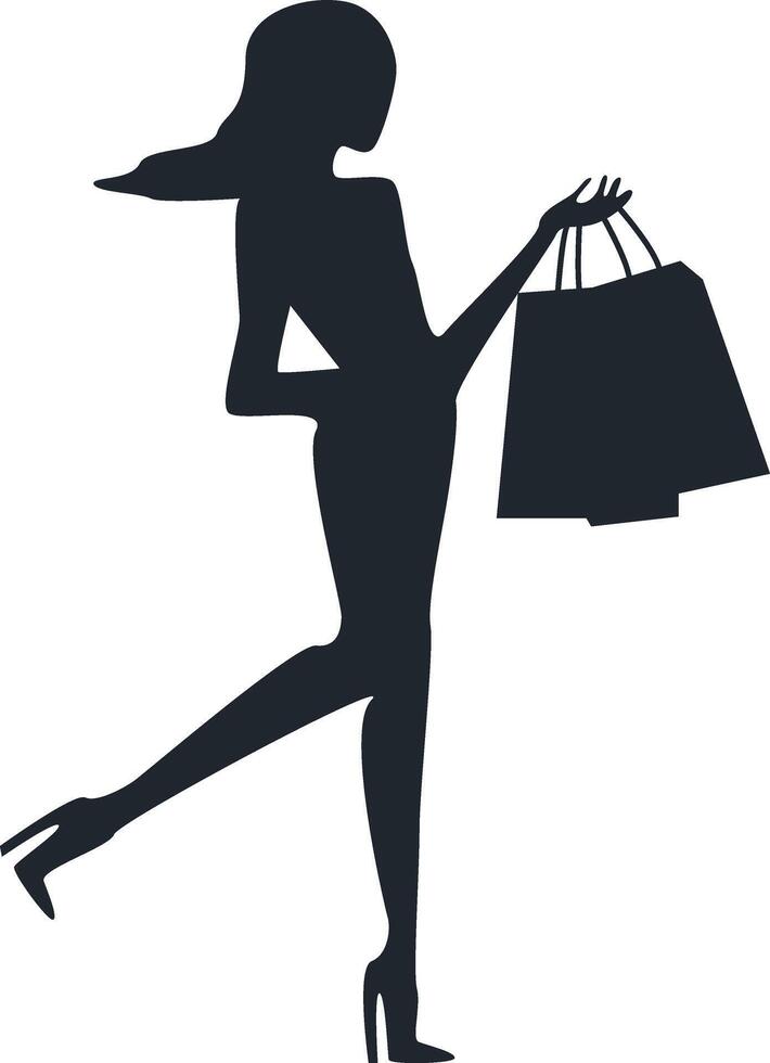 Shopping Girl Silhouette Isolated on White Background. Flat Design. vector