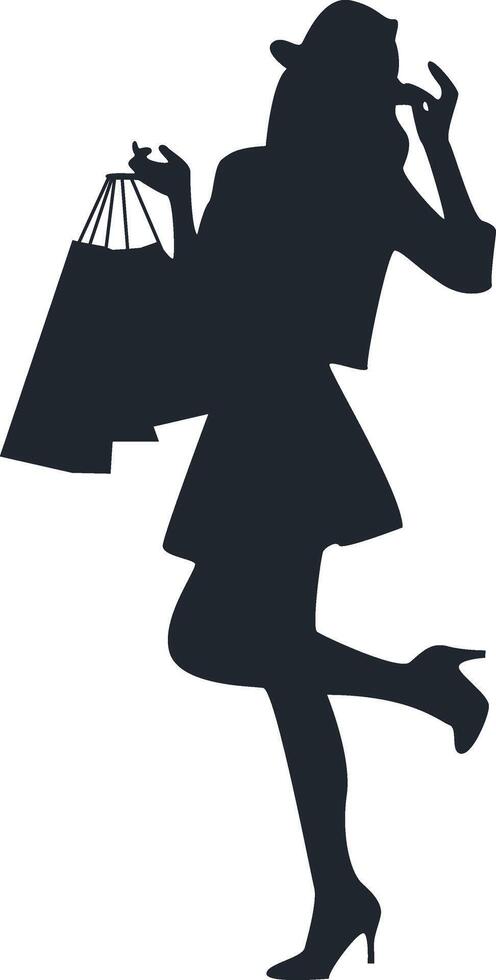 Shopping Girl Silhouette Isolated on White Background. Flat Design. vector
