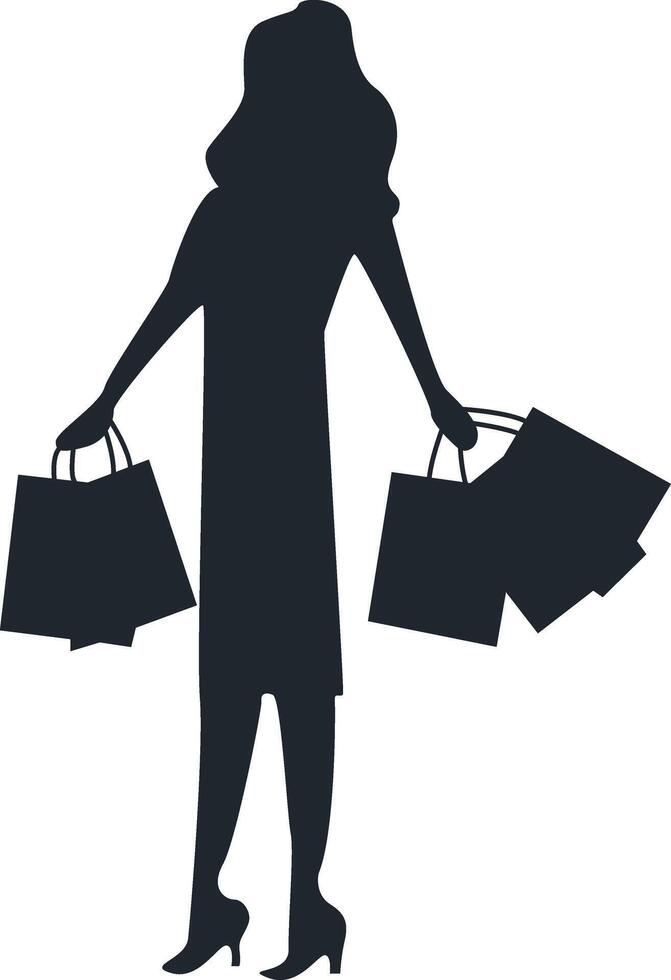 Shopping Girl Silhouette Isolated on White Background. Flat Design. vector