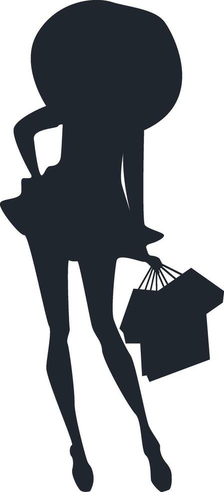 Shopping Girl Silhouette Isolated on White Background. Flat Design. vector