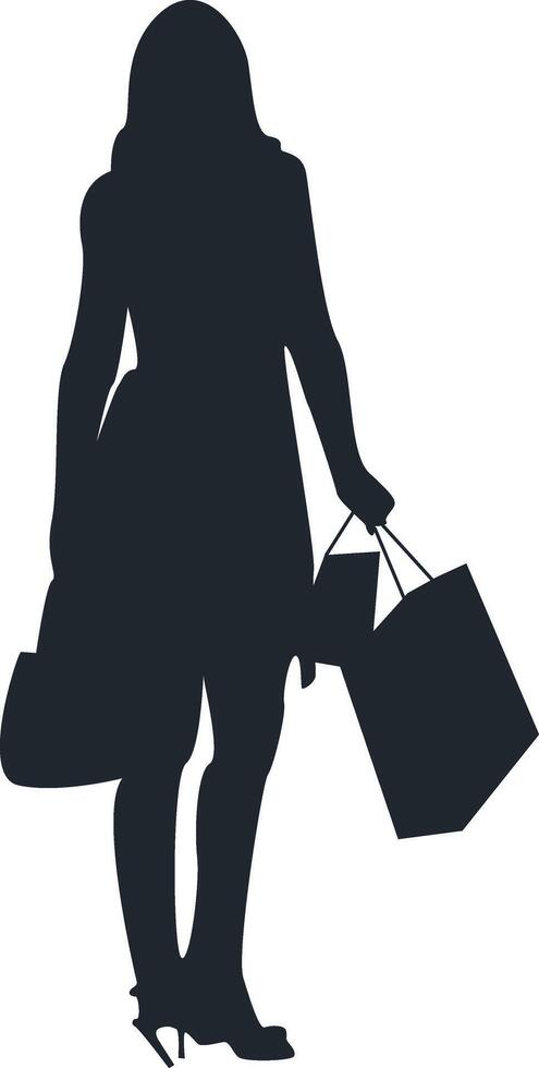 Shopping Girl Silhouette Isolated on White Background. Flat Design. vector