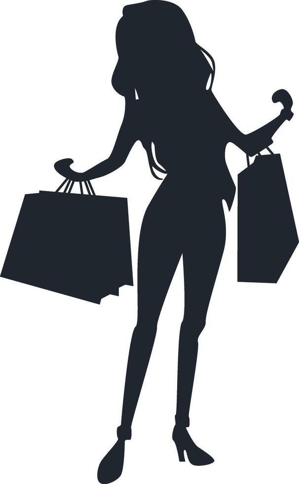 Shopping Girl Silhouette Isolated on White Background. Flat Design. vector