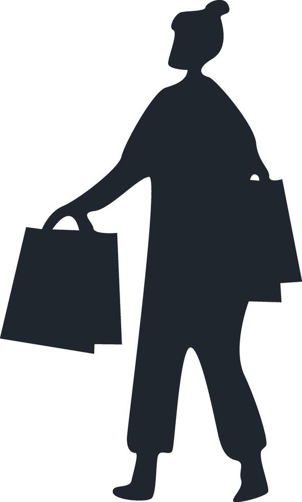 Shopping Girl Silhouette Isolated on White Background. Flat Design. vector