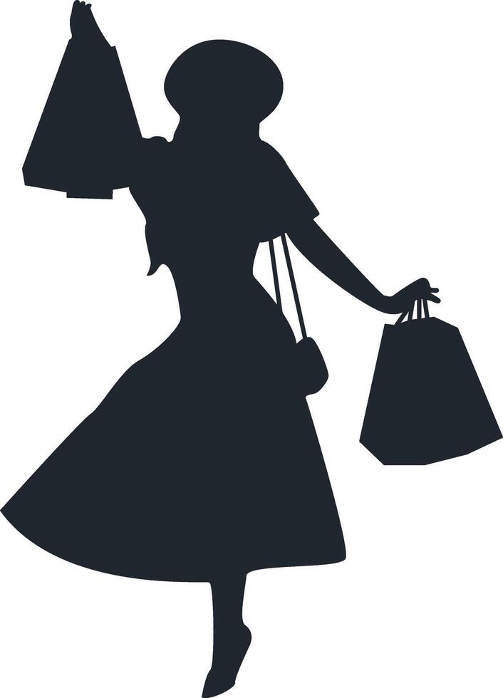 Shopping Girl Silhouette Isolated on White Background. Flat Design. vector