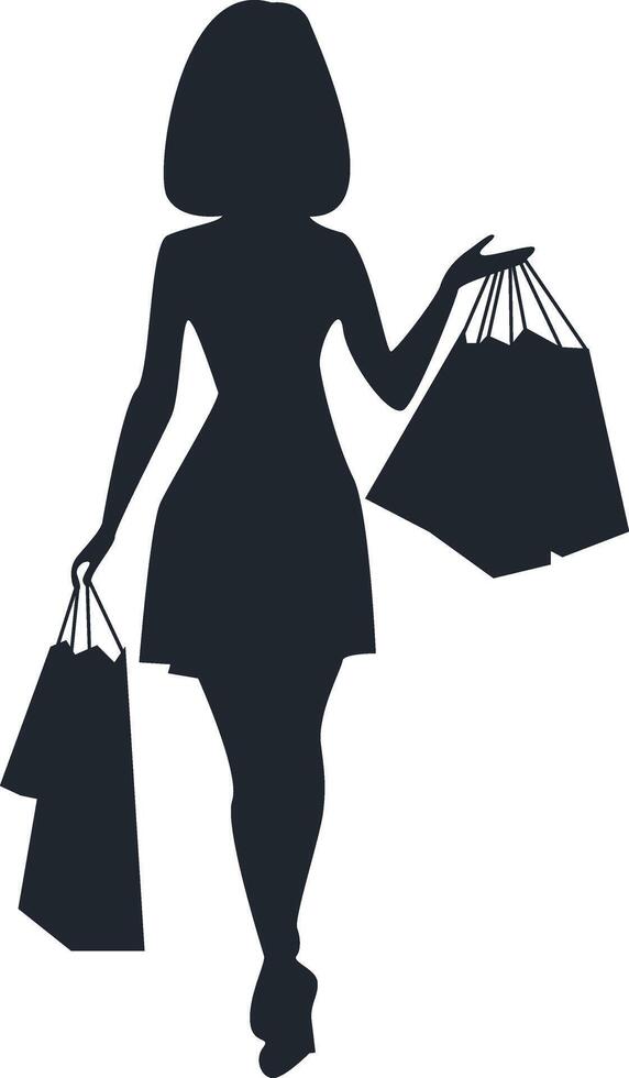 Shopping Girl Silhouette Isolated on White Background. Flat Design. vector