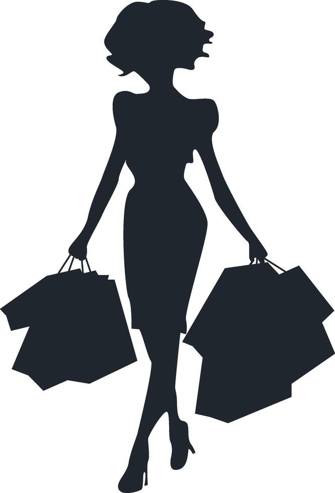 Shopping Girl Silhouette Isolated on White Background. Flat Design. vector
