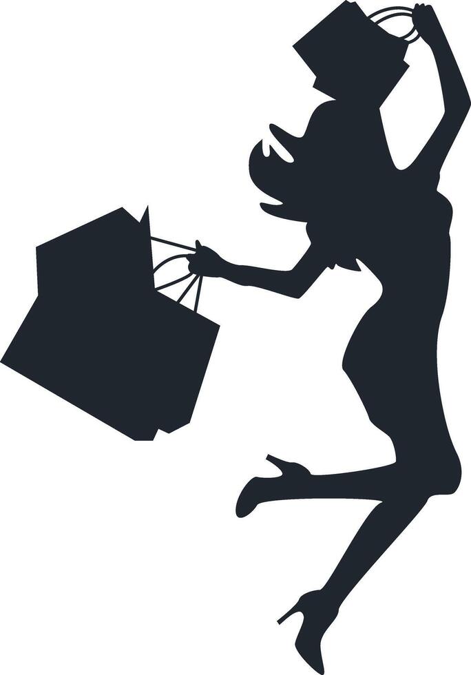 Shopping Girl Silhouette Isolated on White Background. Flat Design. vector