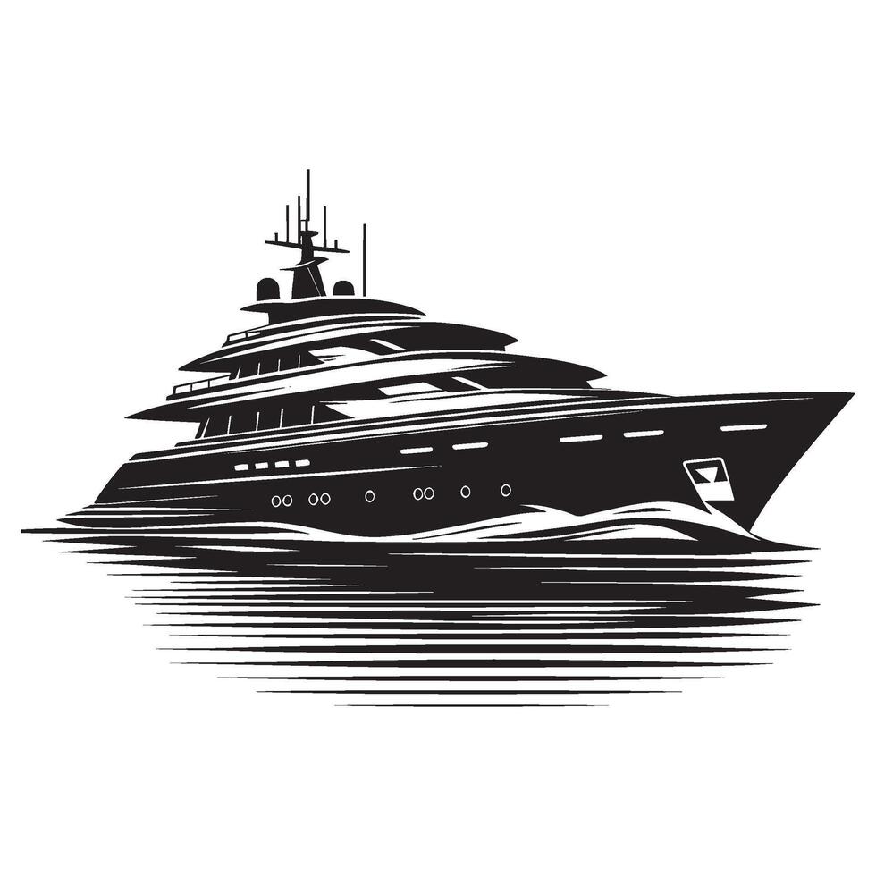 Modern luxury yacht ship silhouette illustration isolated on a white background vector