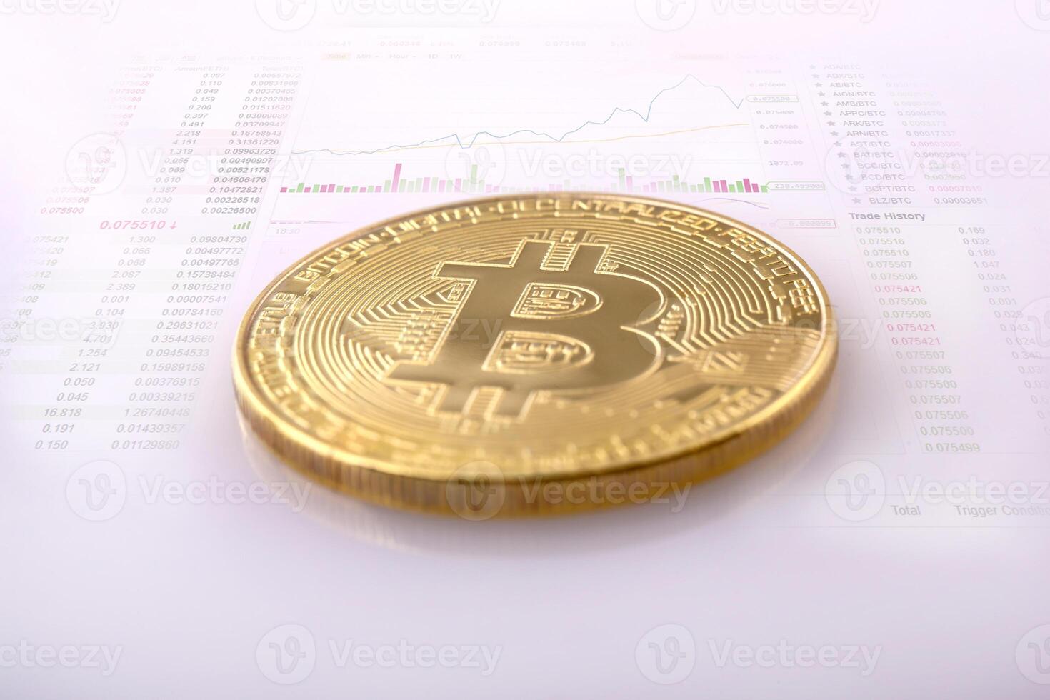 Gold Bitcoin on the background of the chart. Crypto investment security and strategy. photo