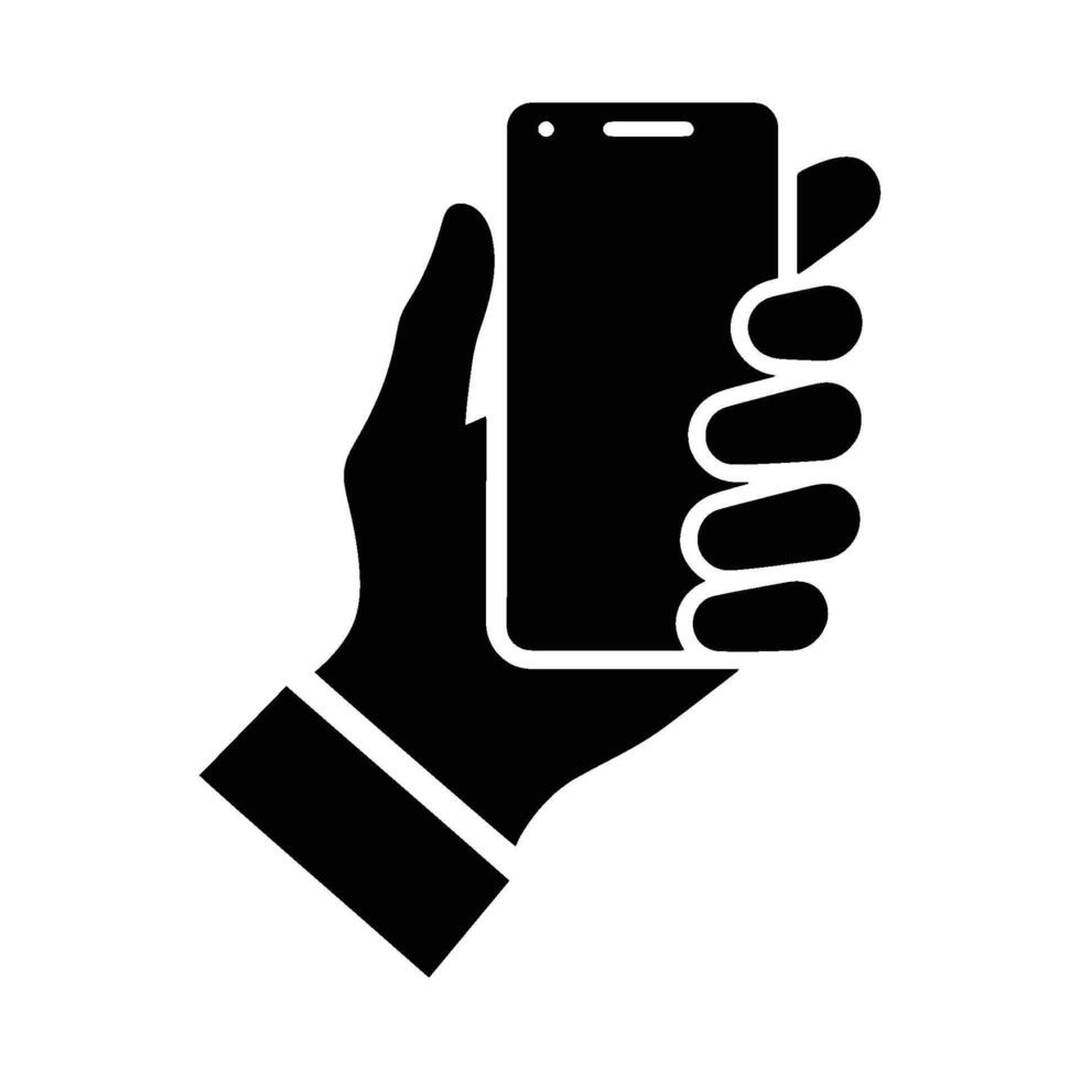 Smartphone mobile on hand silhouette illustration isolated on a white background vector
