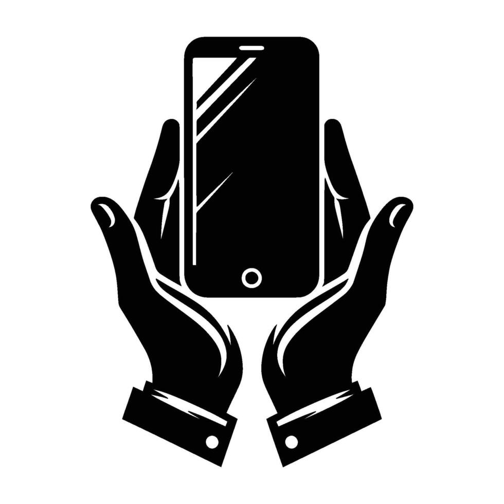 Smartphone mobile on hand silhouette illustration isolated on a white background vector