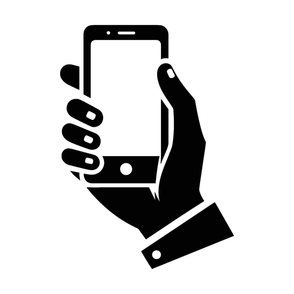 Smartphone mobile on hand silhouette illustration isolated on a white background vector