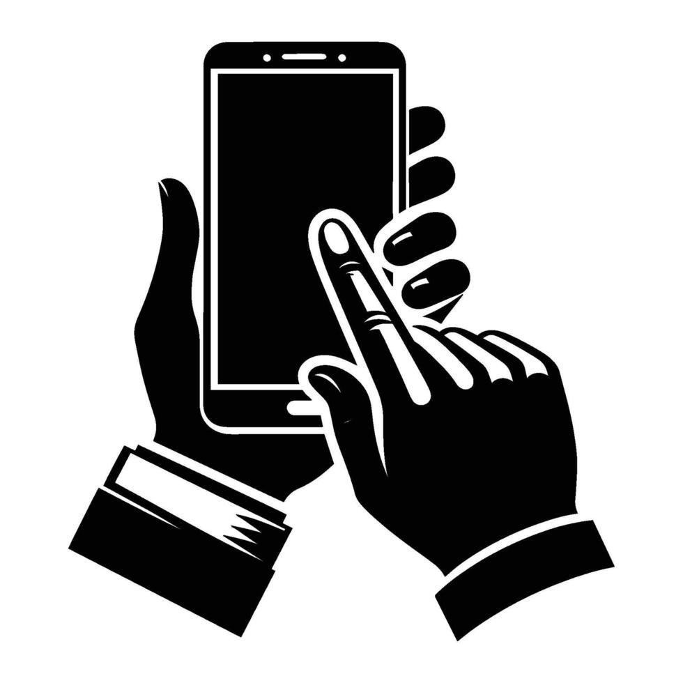 Smartphone mobile on hand silhouette illustration isolated on a white background vector