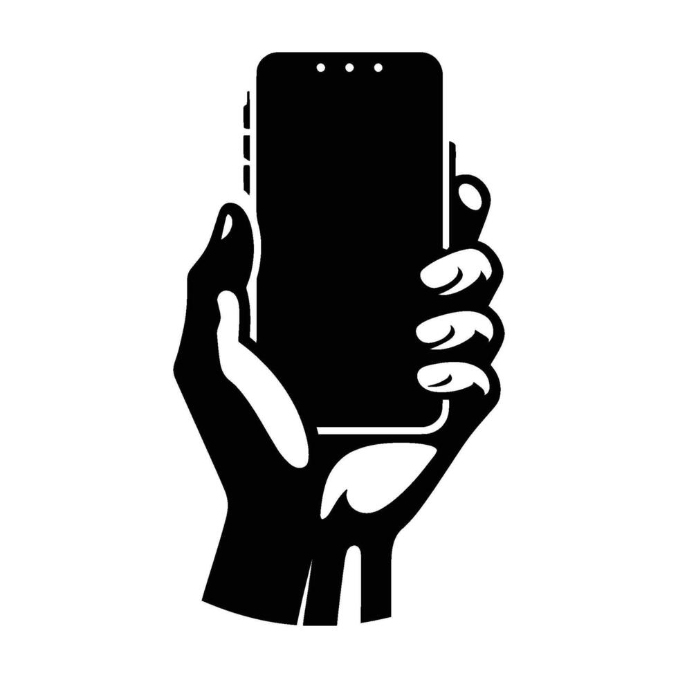 Smartphone mobile on hand silhouette illustration isolated on a white background vector
