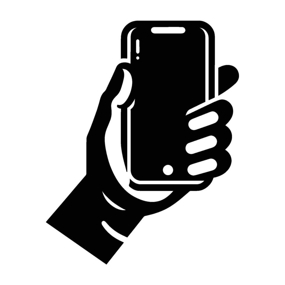 Smartphone mobile on hand silhouette illustration isolated on a white background vector