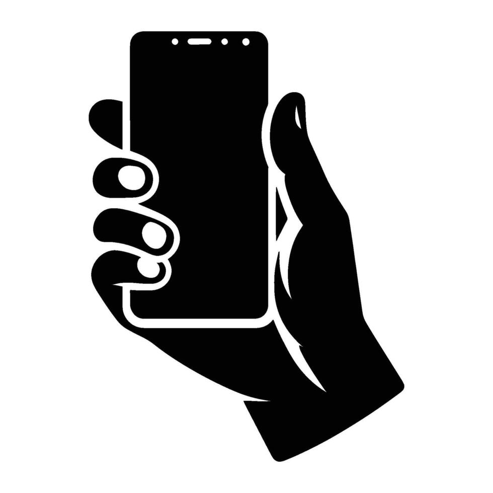 Smartphone mobile on hand silhouette illustration isolated on a white background vector
