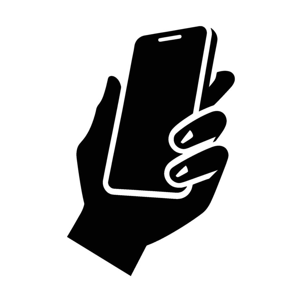 Smartphone mobile on hand silhouette illustration isolated on a white background vector