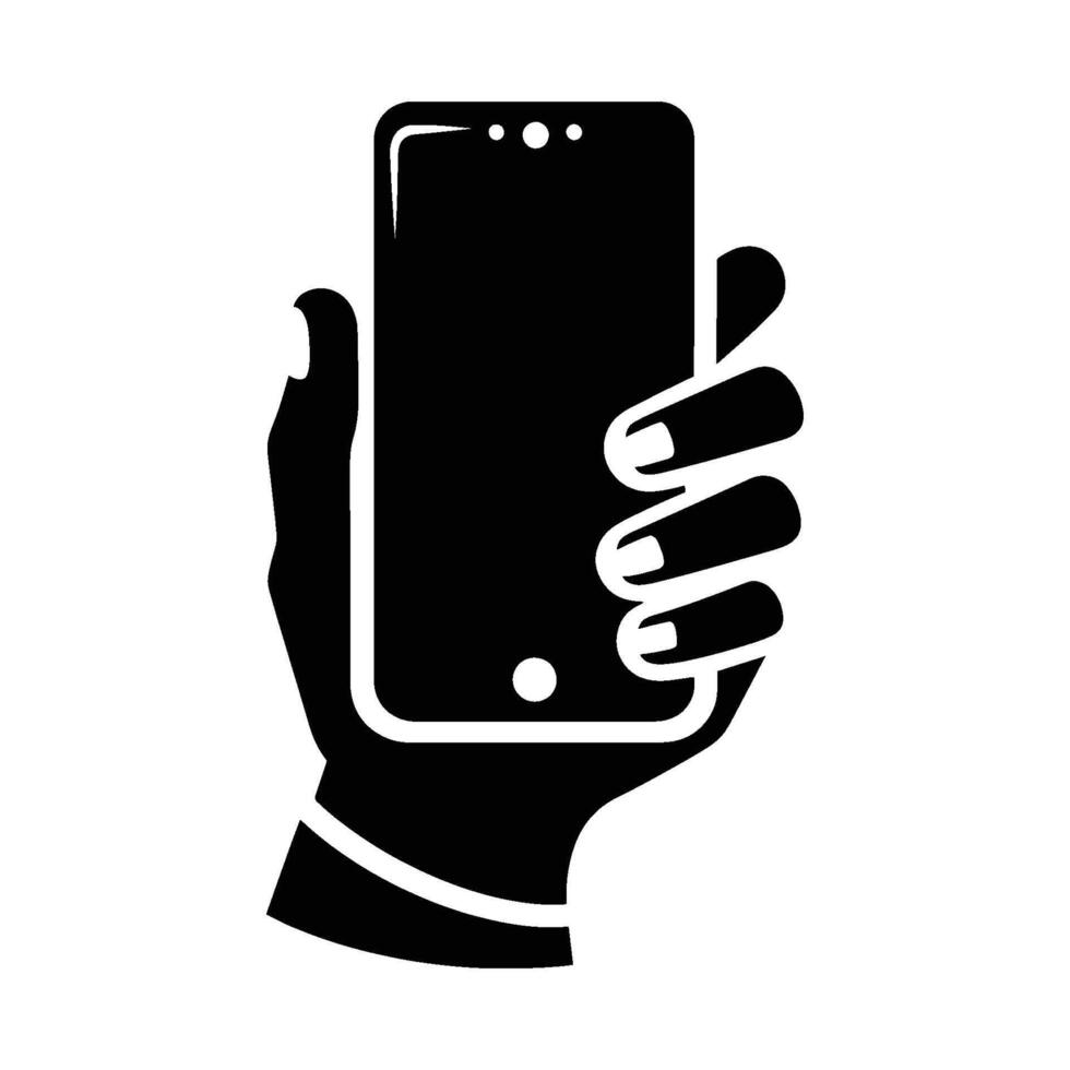 Smartphone mobile on hand silhouette illustration isolated on a white background vector