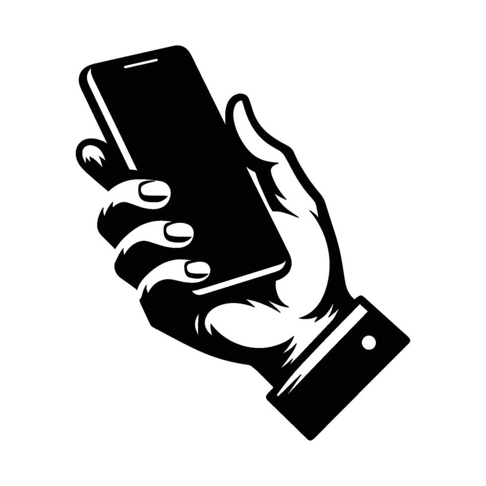 Smartphone mobile on hand silhouette illustration isolated on a white background vector