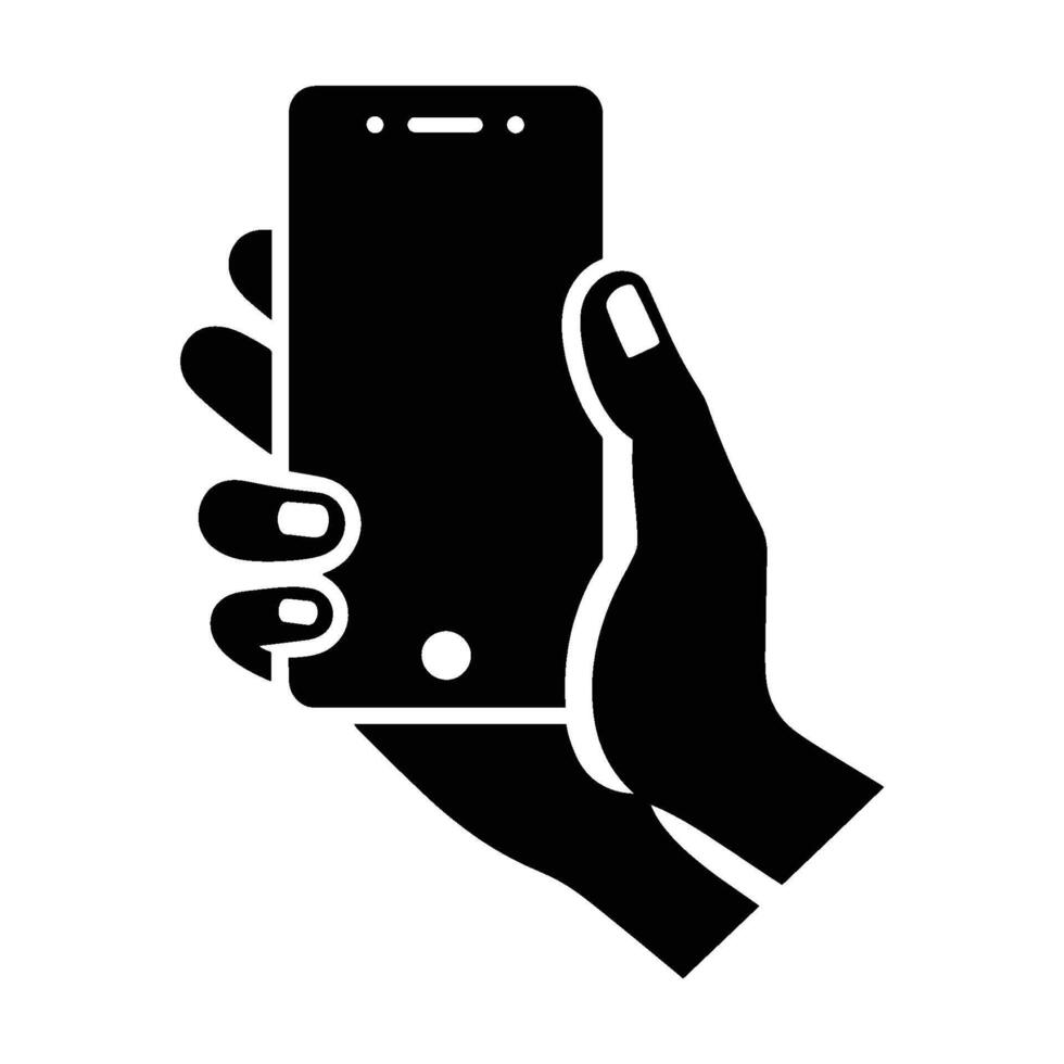Smartphone mobile on hand silhouette illustration isolated on a white background vector