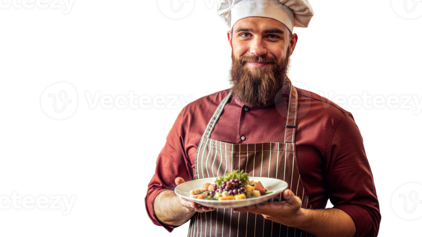 Smiling Chef Holding Plate of Freshly Prepared Food png