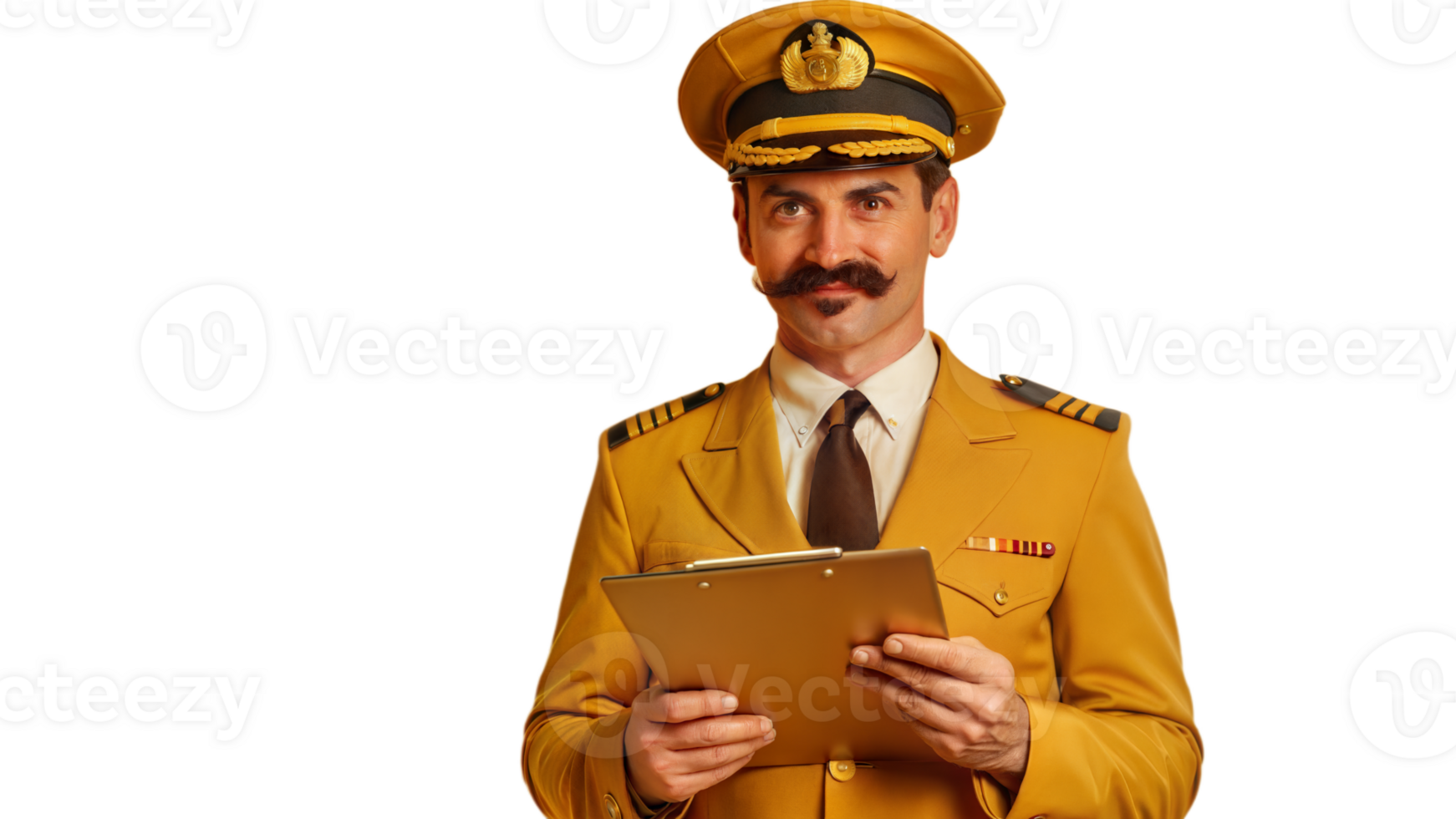 Confident Airline Pilot in Uniform Holding a Clipboard png